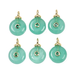 Бирюза Крашеные натуральный белый нефрит подвески, плоские круглые подвески с латунной микрофиброй и фианитами, долговечный, стойки покрытие, реальный 18 k позолоченный, без кадмия и без свинца, бирюзовые, 15.5x10x5.5 мм, отверстие : 2 мм