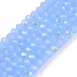 Светло-Синий Стеклянные бусины с гальваническим покрытием , имитация нефрита, с половиным покрытием, с покрытием цвета радуги, граненые, рондель, голубой, 2.9~3.3x2 мм, отверстие : 0.8 мм, около 135~140 шт / нитка, 32~34 см