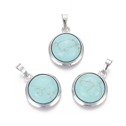 Синтетическая Бирюза Синтетические бирюзовые подвески, с латунной фурнитурой , полукруглый, платина, 23~24x19~20x8~10 мм, отверстие : 8x5 мм