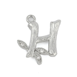 Letter H Латунные хрустальные стразы буквы звенья соединительные подвески, без кадмия, без никеля и без свинца, Реальная платина, Письмо ч, 16x13x4 мм, отверстия : 1.2 mm и 1.5 мм