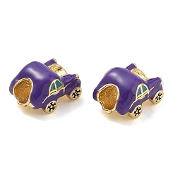 Фиолетовый Латунь эмаль европейские шарики, бусины с большим отверстием, автомобиль, долговечный, без кадмия и без свинца, реальный 18 k позолоченный, фиолетовые, 9x15.5x10.5 мм, отверстие : 4.5 мм