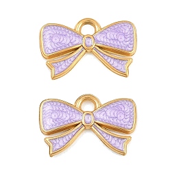 Lilac 304 Stainless Steel Enamel Pendants, Bowknot Charms, Ion Plating(IP), Real 18K Gold Plated, Lilac, 12x19x2mm, Hole: 2mm