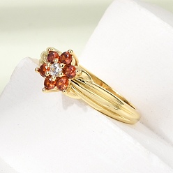 Настоящее золото 18K Кольца для женщин с микропаве из латуни и кубическими цирконами, цветок, долговечный, стойки покрытие, без свинца и без кадмия, реальный 18 k позолоченный, 18 мм