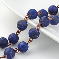 Lapis Lazuli Handmade Natural Lapis Lazuli Beaded Chains, Unwelded, with Brass Eye Pin,  Red Copper, 39.3 inch