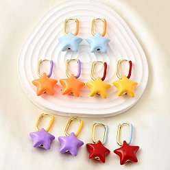 Настоящее золото 18K Серьги-кольца из латуни со звездами, с эмалью, без кадмия и без свинца, стойки покрытие, долговечный, реальный 18 k позолоченный, 36x22x10.5 мм