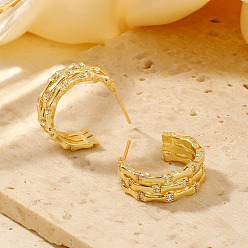 Золотой Блестящий и элегантный французский стиль, серьги-гвоздики из бамбуковой латуни с прозрачным кубическим цирконием для модных женщин, золотые, 20x7 мм