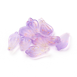 Лиловый Стеклянные подвески, золотой фольгой, матовые, окрашенная и подогревом, лепесток, сирень, 19x10x3 мм, отверстие : 1 мм