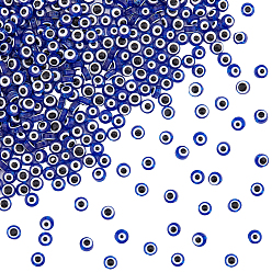 Темно-Синий 400шт. бусины из смолы от сглаза, плоско-круглые, темно-синий, 7.5~8x5~6 мм, отверстие : 1.8~2 мм