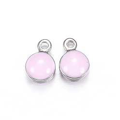 Lavender Blush 304 Stainless Steel Enamel Charms, Enamelled Sequins, Flat Round, Lavender Blush, 7x4.5x3mm, Hole: 1mm