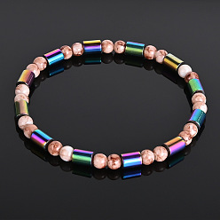 Разноцветный Эластичные браслеты на лодыжку из синтетического немагнитного гематита цвета радуги с гальваническим покрытием и круглыми акриловыми бусинами цвета верблюжьей шерсти для женщин, красочный, внутренний диаметр: 2-1/2 дюйм (65 мм)