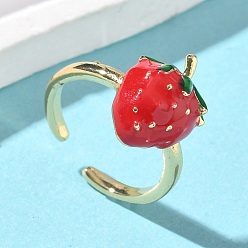 Клубника Латунные эмалевые регулируемые манжеты для женщин, золотые, клубника, клубника: 15.5x11.5 мм, внутренний диаметр: регулируемый