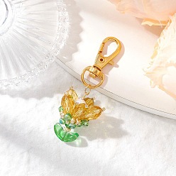 (932FM) Темно-синий аква-матовый с подкладкой Подвески из цветочного стекла украшения, с бусинами из ракушечного жемчуга и поворотными карабинами из сплава, темно-золотистые, 62.5 мм