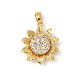 Цветок Вращающиеся латунные подвески из прозрачного кубического циркония с микропаве, реальный 18 k позолоченный, цветок, 19x16x6 мм, отверстие : 4x2 мм