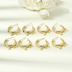 Couleur Mélangete Boucles d'oreille en laiton émaillé, forme de chat, boucles d'oreilles demi-créoles, sans plomb et sans cadmium, crémaillère plaquage, plaqué longue durée, réel 18 k plaqué or, couleur mixte, 21.5x18~18.5x4mm