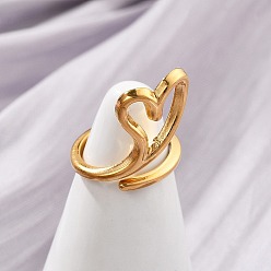 Золотой 304 из нержавеющей стали манжеты кольца, сердце, золотые, 18 мм, размер США 1 3/4 (13 мм)