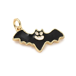 Bat Латунные подвески, с эмалью, без кадмия и без свинца, реальный 18 k позолоченный, с целью перехода в кольце, летучая мышь, 11x21x2 мм, отверстие : 3.2 мм