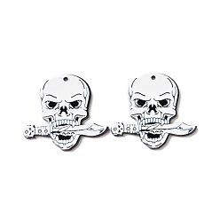Skull Акриловые подвески с принтом на хэллоуин, череп с кинжалом, Рисунок черепа, 36.5x39.5x2.4 мм, отверстие : 1.8 мм
