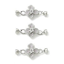 Platinum SHEGRACE Brass Micro Pave Clear Cubic Zirconi Fold Over Clasps, Flower, Cadmium Free & Lead Free & Nickel Free, Platinum, 42x20.5x7mm