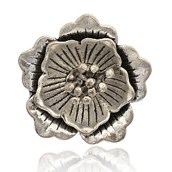 Античное Серебро Тибетском стиле сплава цветочные кулоны, античное серебро, 38x38x13 мм, отверстие : 4 мм