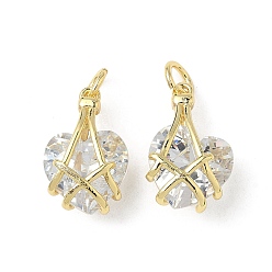 Золотой Латунные микро проложить кубического циркония подвески, сердце, ионное покрытие (ip), долговечный, без свинца и без кадмия, с целью перехода в кольце, золотые, 15.5x10x7 мм, отверстие : 3.6 мм