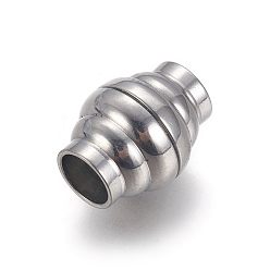Couleur Acier Inoxydable Résistant au ternissement 304 fermoirs magnétiques en acier inoxydable avec extrémités collées, baril, couleur inox, 15x12mm, Trou: 6mm