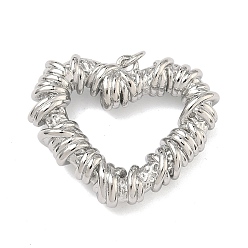 Платина Латунные подвески, сердце прелести, долговечный, стойки покрытие, без свинца и без кадмия, платина, 25x30.5x7.5 мм, Перейти кольцо: 5x0.8 мм, 3.3 мм внутренним диаметром