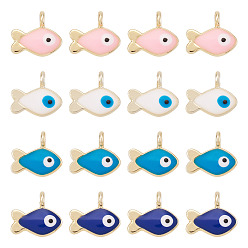 Mixed Color 40Pcs Alloy Enamel Charms, Cadmium Free & Lead Free, Light Gold, Fish with Evil Eye Charm, Mixed Color, 11x12x4mm, Hole: 1.6mm