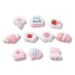 Pink Opaque Resin Cabochons, Heart & Envelope & Word, Mixed Shapes, Pink, 7.5~12.5x8~18x5.5~6mm