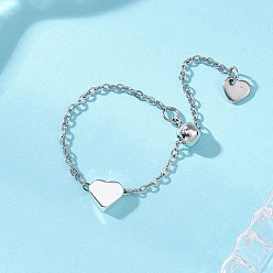 Нержавеющая Сталь Цвет Регулируемые 304 цепочки на пальцы в форме сердца из нержавеющей стали, с латунной бисера, цвет нержавеющей стали, внутренний диаметр: 28 мм