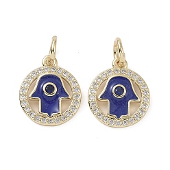 Разноцветный Настоящие 18 k позолоченные латунные подвески с микропаве и кубическим цирконием, без кадмия, без никеля и без свинца, с эмалью и кольцом для прыжков, рука хамса с оберегами от сглаза, красочный, 14.5x12.5x2 мм, отверстие : 4 мм