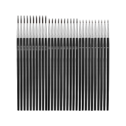 Черный Нейлоновая кисть для подводки ногтей, рисование линии пера, с деревянной ручкой и алюминиевой трубкой, чёрные, 16.2~16.9x0.5 см, 30 шт / комплект