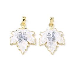 Серый Латунь эмаль подвески, лист, со стеклом, реальный 18 k позолоченный, серые, 23~23.5x18x4 мм, отверстие : 4.5x2.8 мм