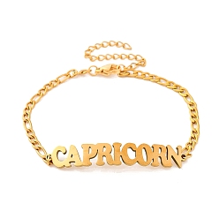 Козерог Созвездие 202 браслеты-цепочки figaro из нержавеющей стали для женщин и мужчин, золотые, Козерог, 7-1/8 дюйм (18 см), Кулон : 8x48x1.5 мм