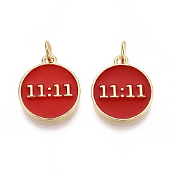 (123L) Белый крем непрозрачный блеск Латунь эмаль подвески, с целью перехода в кольце, плоский круглый с 11:11, реальный 18 k позолоченный, огнеупорный кирпич, 16x13.5x2 мм, отверстие : 3 мм