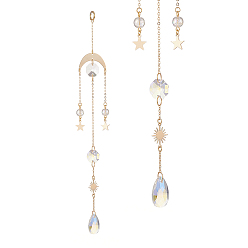 Разноцветный Каплевидное стекло цвета AB и восьмиугольные оконные подвесные ловцы солнца, латунные подвески в виде солнца, луны и звезды, украшения, украшения, красочный, 235 мм