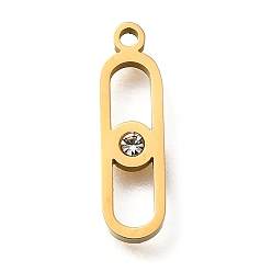 Золотой 304 из нержавеющей стали горного хрусталя овальных подвески, ручная полировка резка, ионное покрытие (ip), золотые, 17.3x5x1.5 мм, отверстие : 1.2 мм