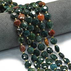 Гелиотроп Бусины из натурального гелиотропного камня / гелиотропа, граненый шестиугольный разрез, плоско-круглые, с бисером, 10~10.5x6 мм, отверстие : 1 мм, около 31~32 шт / нитка, 15.35''~15.55'' (39~39.5 см)