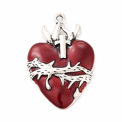 (123L) Белый крем непрозрачный блеск Подвески из эмали и сплава, античное серебро, очарование священного сердца, огнеупорный кирпич, 42x29.5x5 мм, отверстие : 2 мм