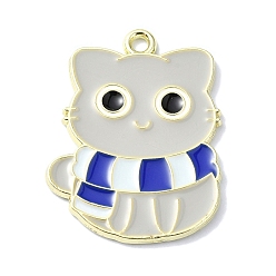 Синий Подвески из эмали и сплава, золотые, кот с шарфом-оберегом, синие, 28x21.5x1.5 мм, отверстие : 2 мм