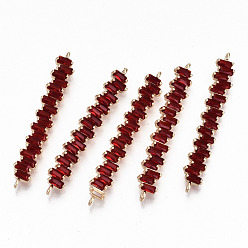 Красный Соединители из латуни с микропаве и кубическим цирконием, золотой свет, долговечный, без кадмия и без свинца, прямоугольные, красные, 45x6.5x2.5 мм, отверстие : 1.2 мм