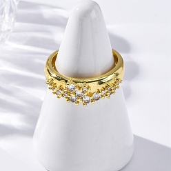 Настоящее золото 18K Латунные кольца-манжеты с микропаве и прозрачным цирконием для женщин, без кадмия, без никеля и без свинца, реальный 18 k позолоченный, 7 мм, внутренний диаметр: 18 мм