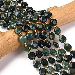 Мосс Агат Природные моховой агат бисер нитей, граненый шестиугольный разрез, плоско-круглые, с бисером, 8x5 мм, отверстие : 0.8 мм, около 36 шт / нитка, 15.16''~15.24'' (38.5~38.7 см)