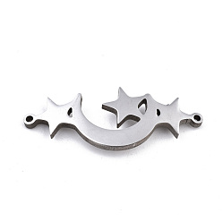 Stainless Steel Color Tarnish Resistant 304 Stainless Steel Link Connectors, Laser Cut, Star with Moon, Stainless Steel Color, 12x30x1.5mm, Hole: 1mm