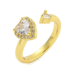 Настоящее золото 18K Кольца-манжеты из латуни с микропаве из кубического циркония для женщин, без кадмия и без свинца, долговечный, сердце и круглый, реальный 18 k позолоченный, размер США 6 (16.5 мм)