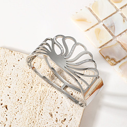 Платина Браслеты-шарниры из нержавеющей стали с кристаллами и стразами в форме ракушки для женщин, платина, внутренний диаметр: 304 дюйм (2-1/2 см)