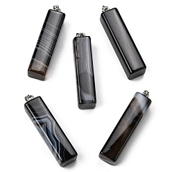 Полосатый Агат Крупные подвески из натурального черного полосатого агата (окрашенного и подвергнутого термической обработке)., прямоугольные подвески 304 с защелками из нержавеющей стали, цвет нержавеющей стали, 52~53.5x12~13x12~13 мм, отверстие : 4.8x6.8 мм