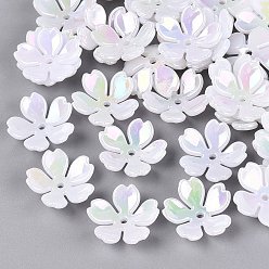 White Opaque Plastic Bead Caps, Rainbow Plated, Flower, White, 17.5x18.5x5.5mm, Hole: 1.8mm, about 1190pcs/500g