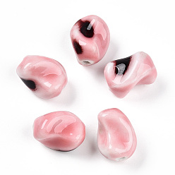 Pink Фарфоровые бусины ручной работы, фантазии античного стекла фарфора, самородки, розовые, 20~21x16~17x14~15 мм, отверстие : 2.5~3.5 мм