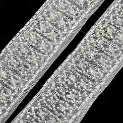 Floral White Polyester Lace Trims, with ABS Imitation Pearl Beads and Glass, Floral White, 1-3/8 inch(35mm)