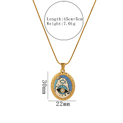Oval Printed 304 Stainless Steel Blue Evil Eye Pendant Necklaces, Golden, Oval, 17.72 inch(45cm), pendant: 30x22mm